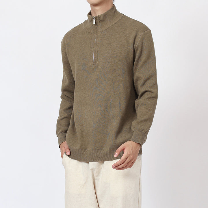 Herren-Wollpullover mit Stehkragen und Reißverschluss