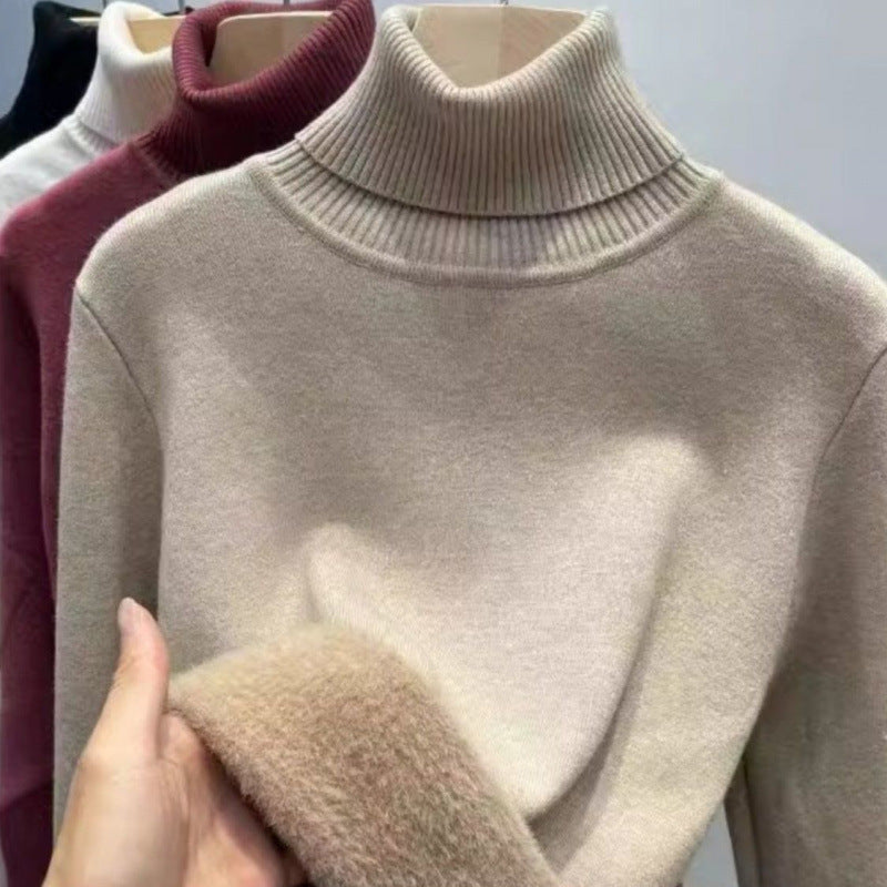 Damen-Strickpullover mit Innenfleece, hochgeschlossen