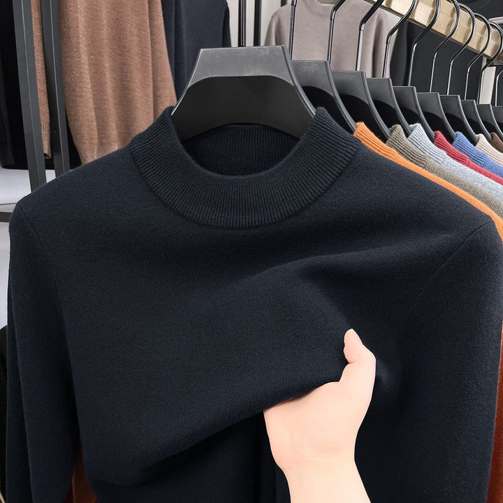 Herren-Wollpullover, Stehkragen, gefüttert