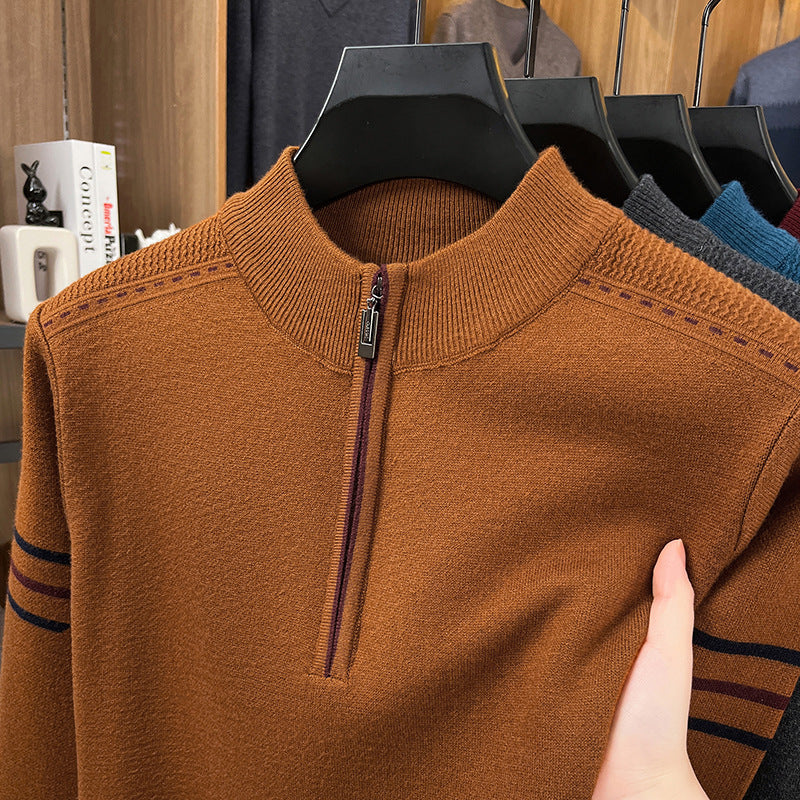 Herren Wollpullover mit Reißverschluss und Stehkragen