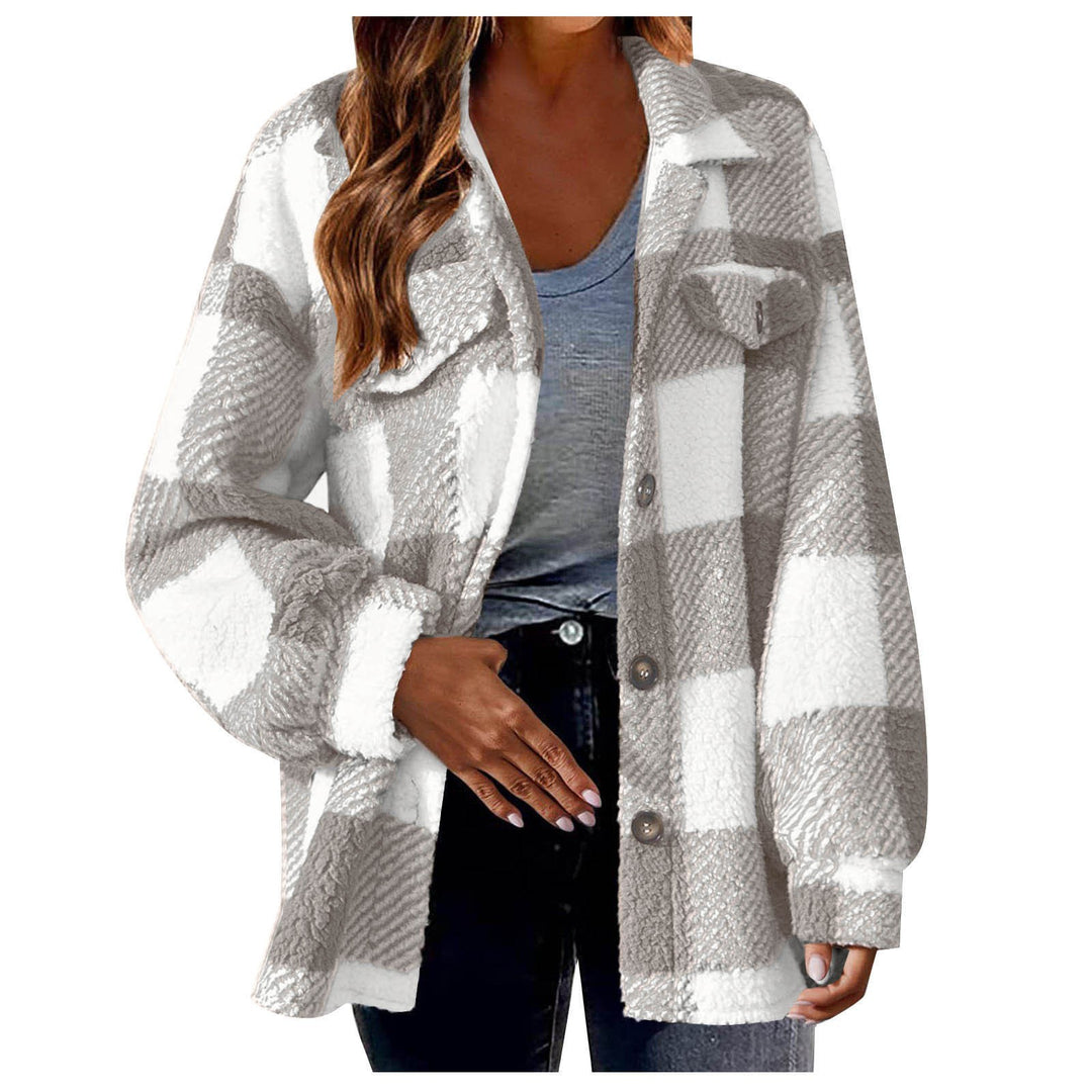 Karo-Jacke aus Lammfleece-Imitat mit Taschen