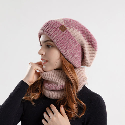 Strickmütze und Schal Set, gefüttert, zweifarbig