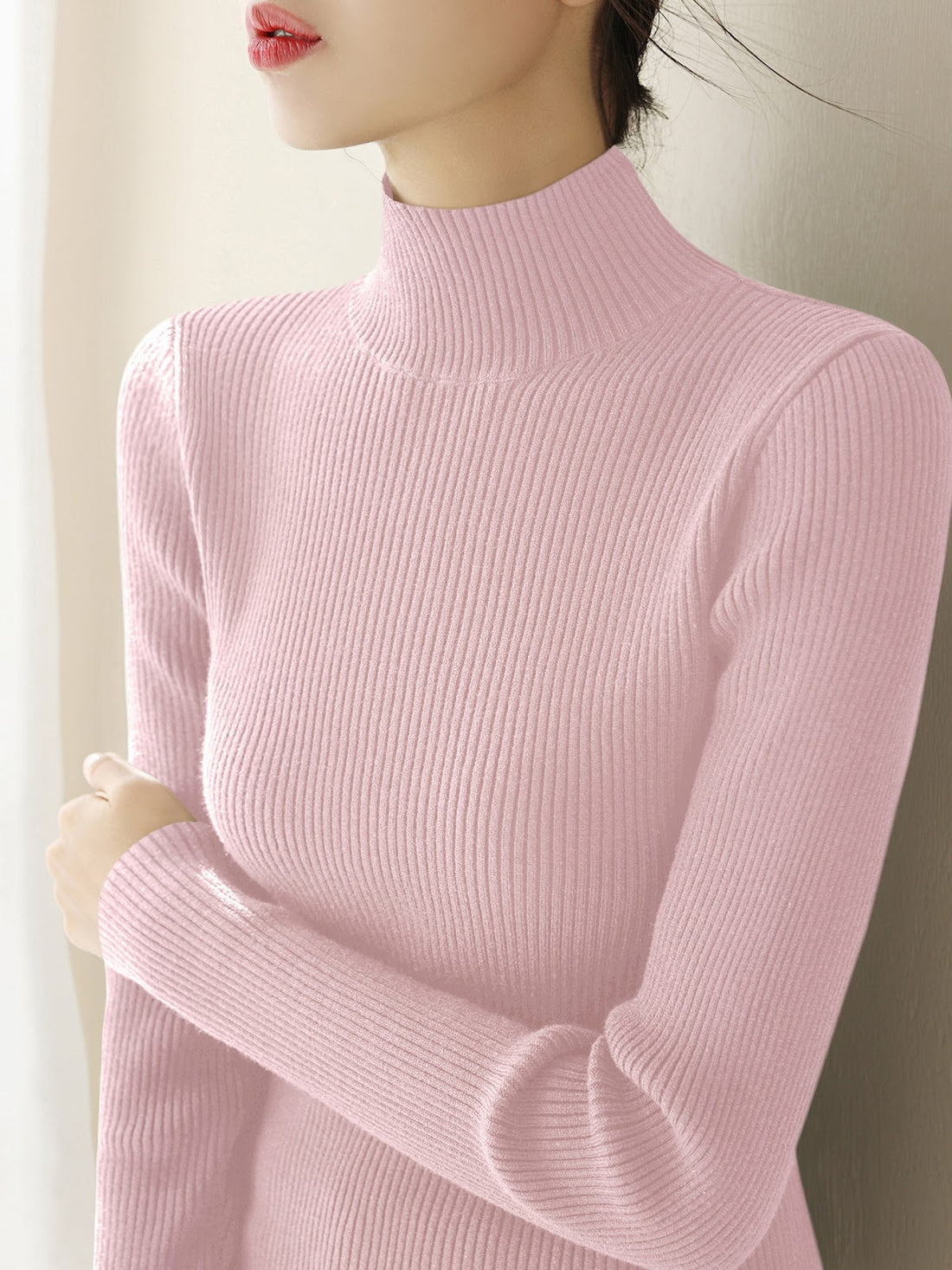 Damen-Strickpullover aus Wolle mit halbem Stehkragen