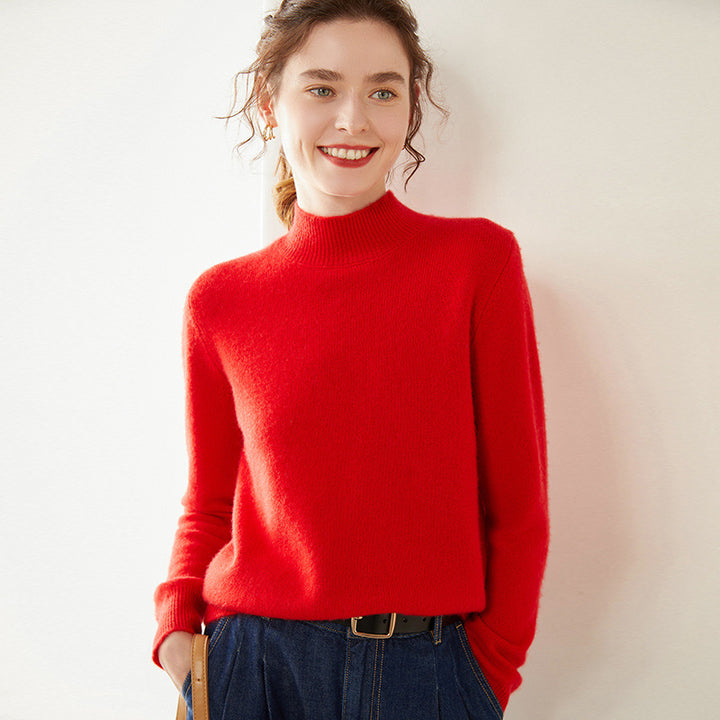Damen-Kaschmirpullover, halbhoher Kragen, zweifädig, locker