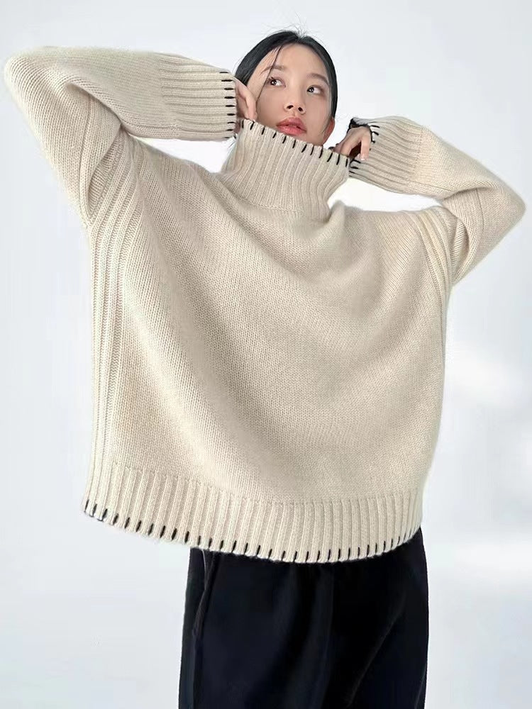 Damen-Strickpullover mit Zopfmuster und Rollkragen