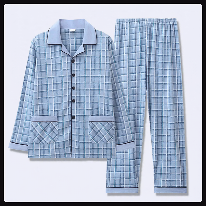 Herren-Pyjama-Set aus reiner Baumwolle, kariert