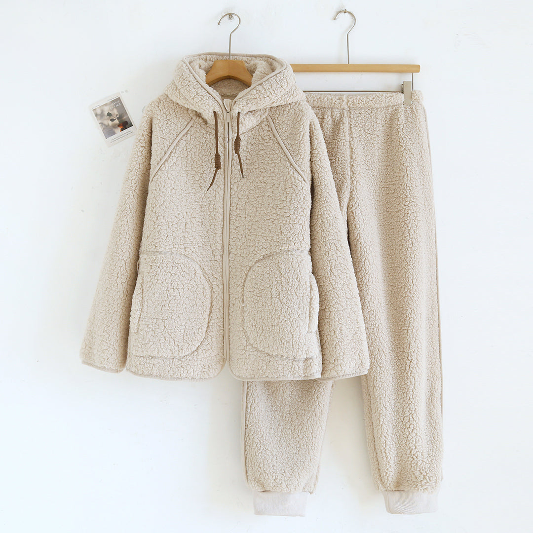 Lammfleece-Imitat Hausanzug-Set mit Kapuze für Paare