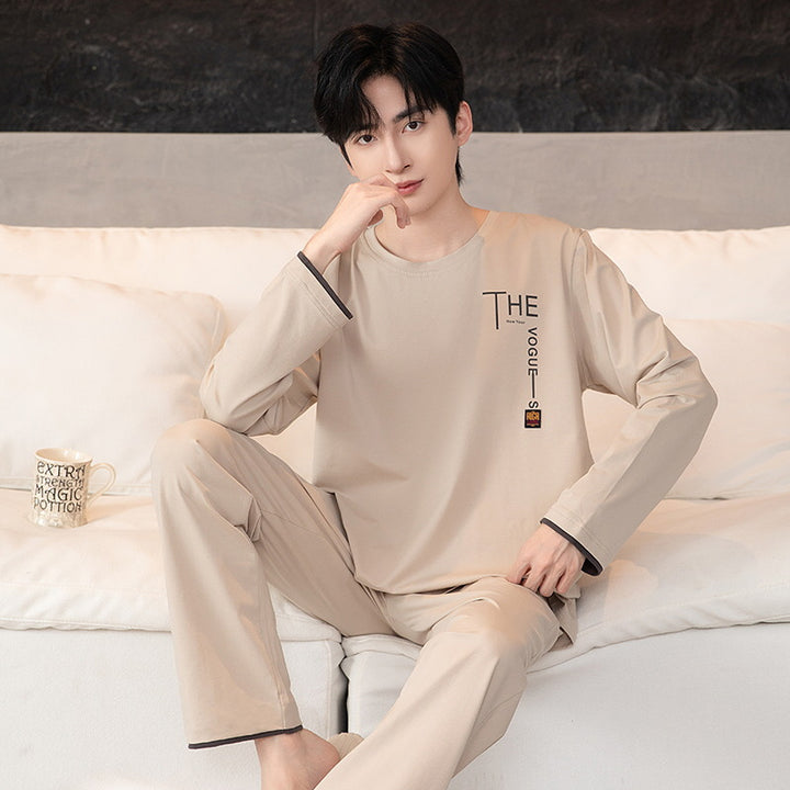 Herren-Pyjama-Set, Rundhalsausschnitt, Langarm, leicht