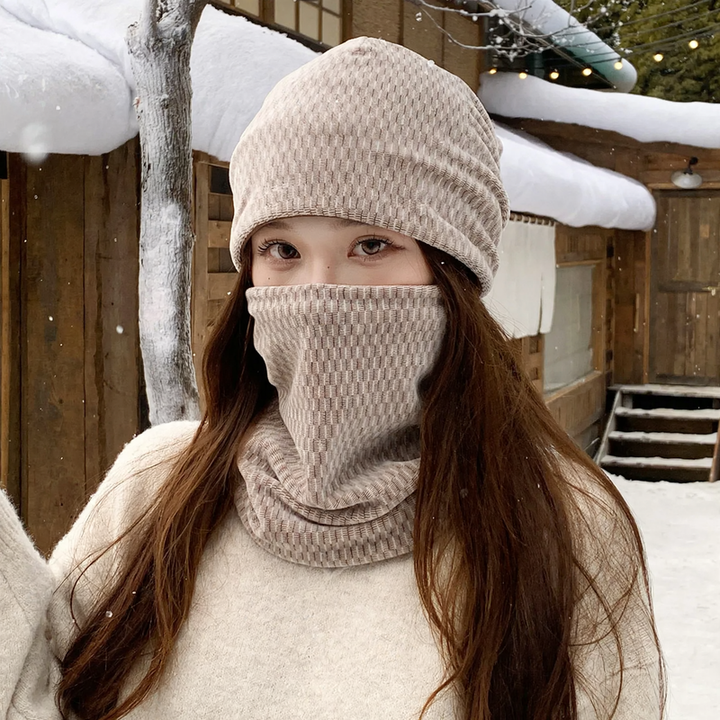 Doppellagiges Mützen- und Schal-Set für den Winter