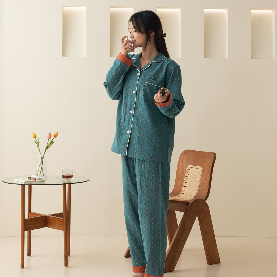 Baumwoll-Schlafanzug, Doppelgaze, Langarm, Unisex