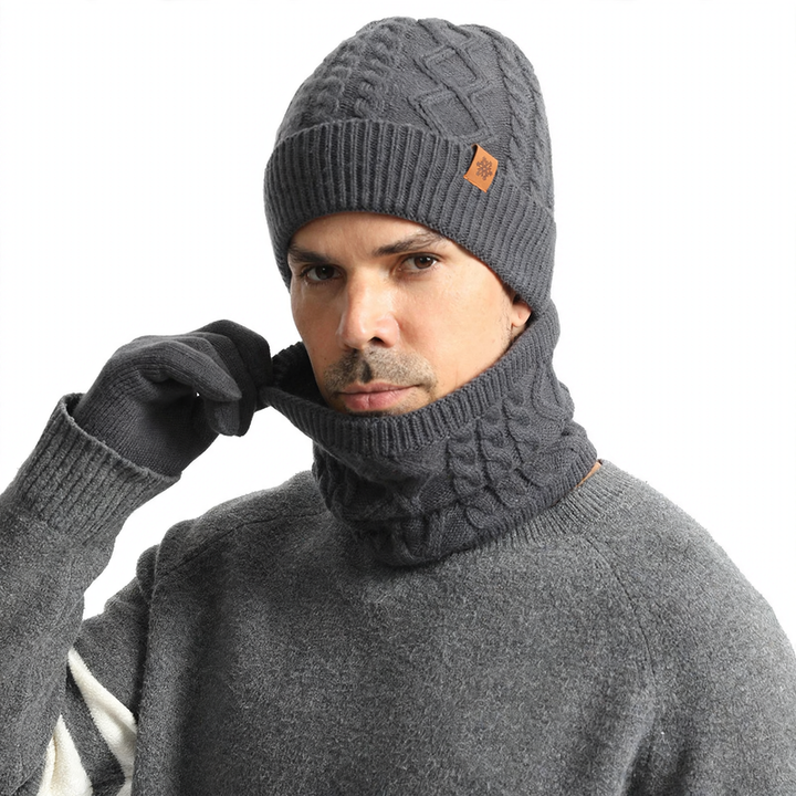 Strick-Set für Herren: Mütze, Schal und Handschuhe