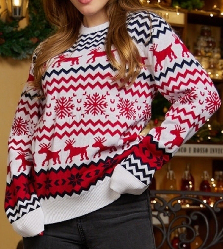 Weihnachtspullover mit Schneeflocken- und Rentier-Motiv