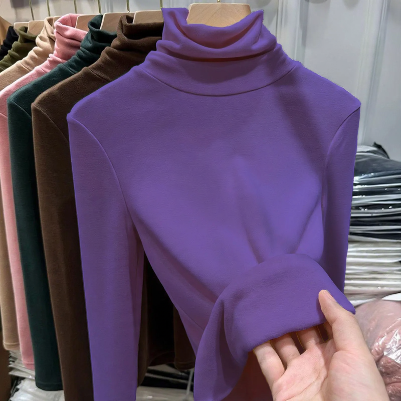Damen-Langarmshirt mit Stehkragen, gefüttert