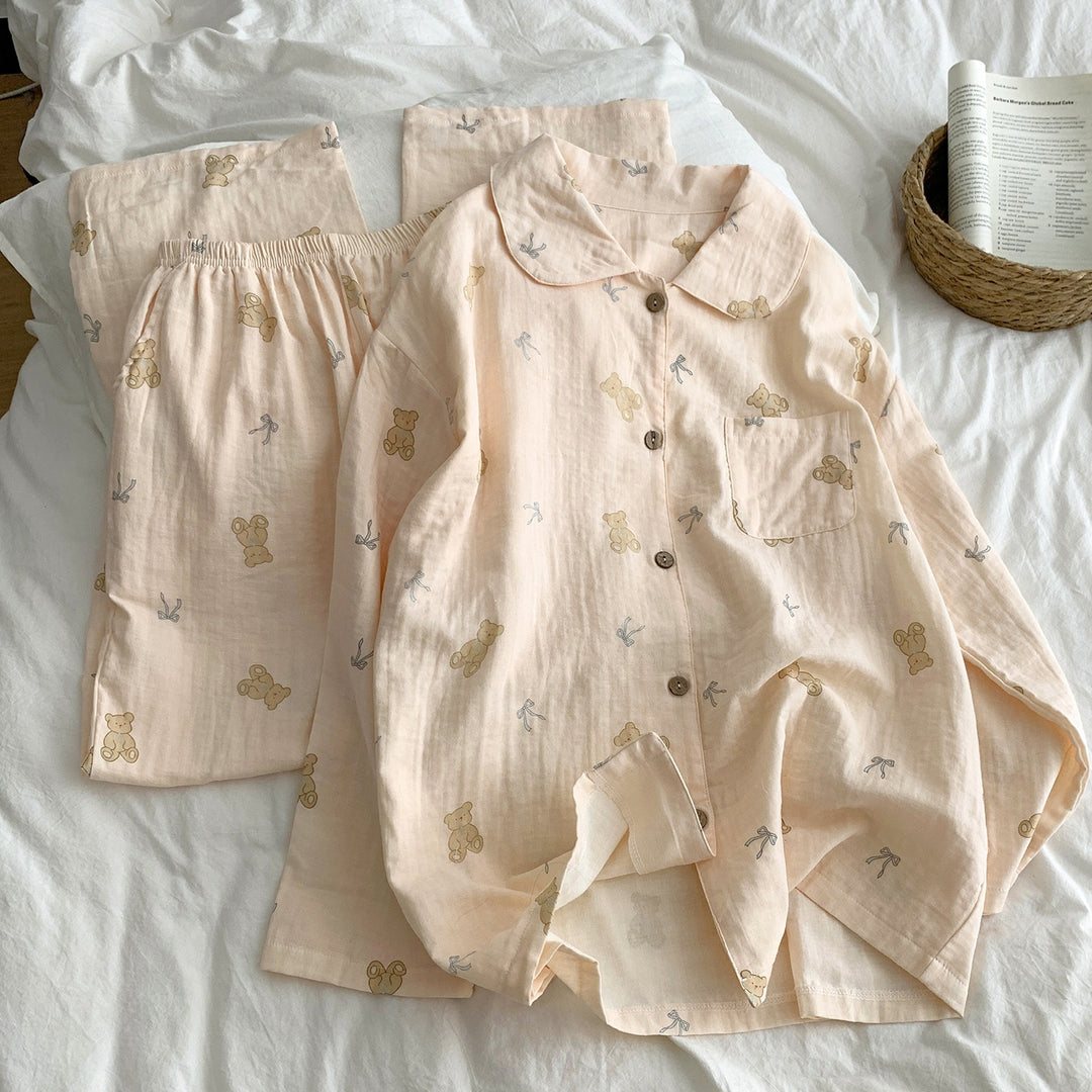 Damen-Pyjama-Set aus 100% Baumwolle, langärmelig