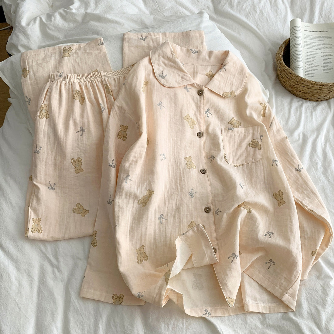 Damen-Pyjama-Set aus 100% Baumwolle, langärmelig