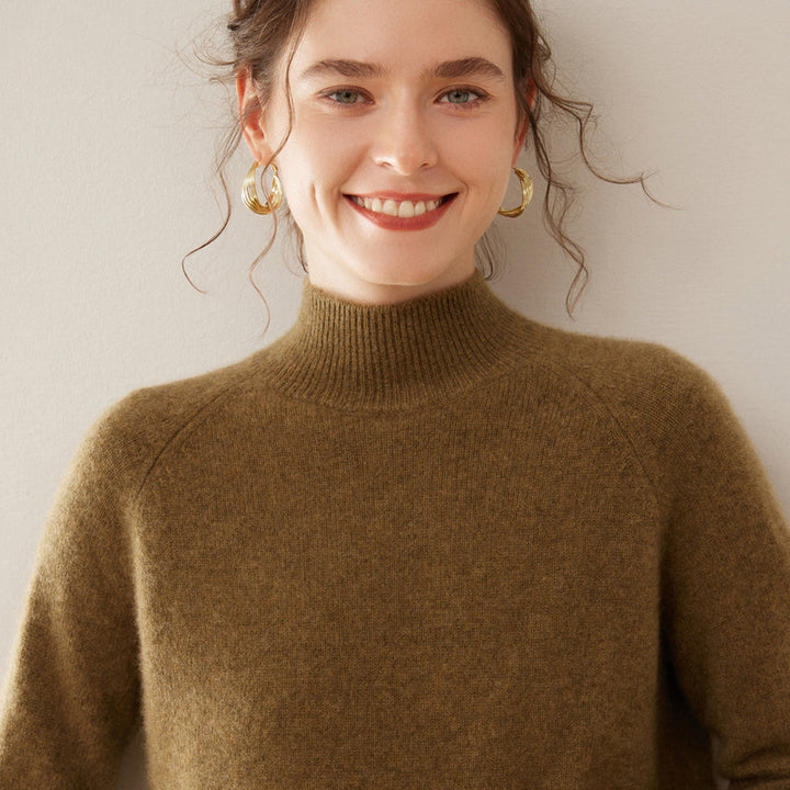 Damen-Kaschmirpullover, Stehkragen, weich und figurschmeichelnd