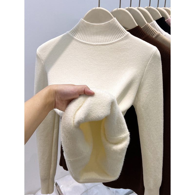 Gefütterter Damen-Strickpullover mit hohem Kragen