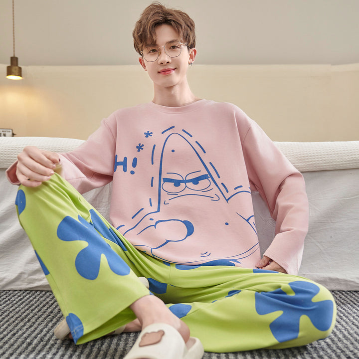 Herren-Pyjama-Set, Baumwolle, Langarm, große Größen