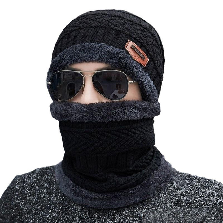 Gefüttertes Strickmützen- und Schal-Set für Herren