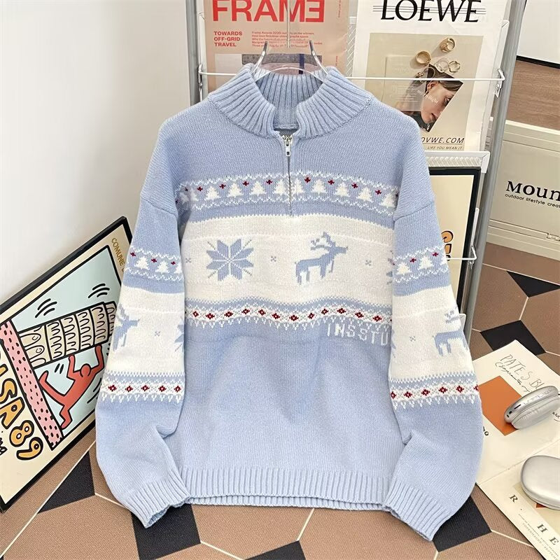 Strickpullover mit halbem Reißverschluss