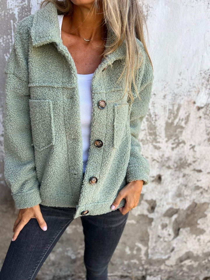Lammfell-Imitat Jacke mit Revers und Knopfleiste
