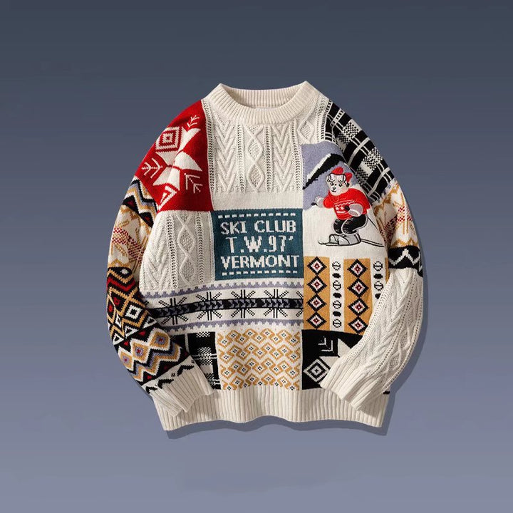 Unisex-Strickpullover mit Bären-Jacquard