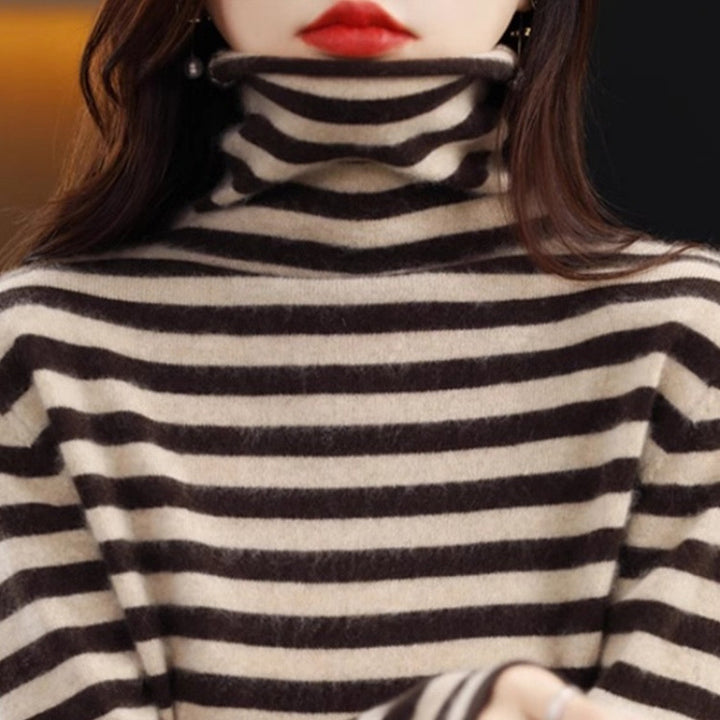 Damen-Strickpullover, gestreift, Stehkragen