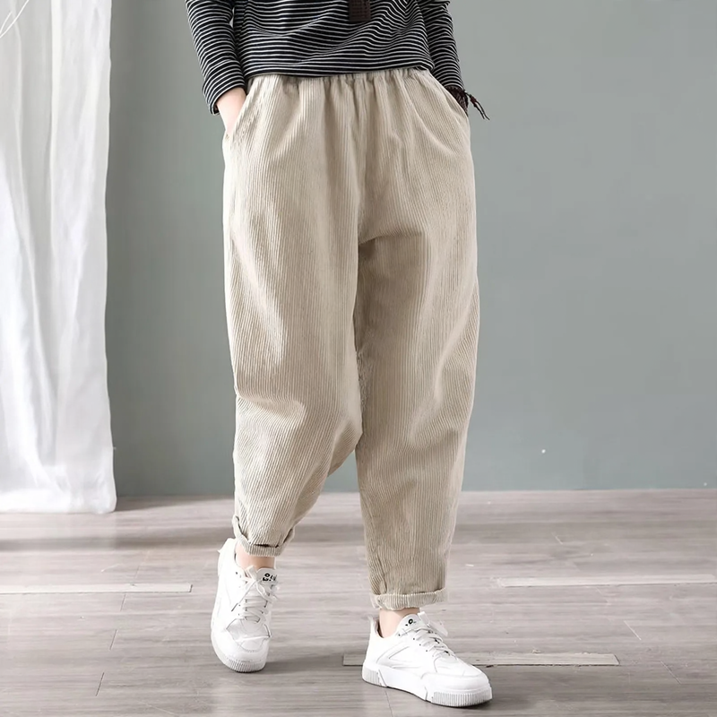 Gefütterte Cord-Haremshose für Damen, warm und bequem