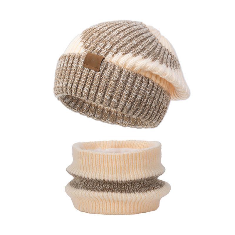 Damen Strickmütze und Schal Set, gefüttert, zweifarbig