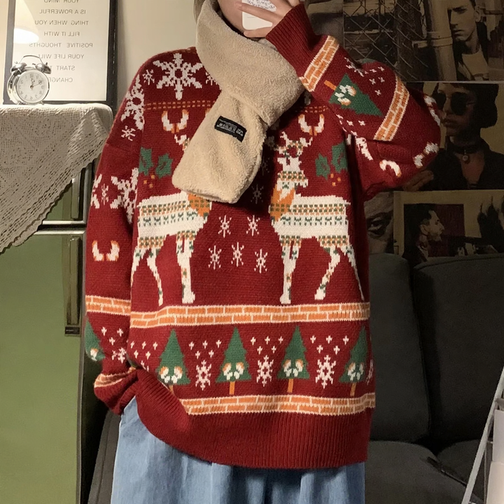 Damen-Strickpullover mit Rentier-Stickerei
