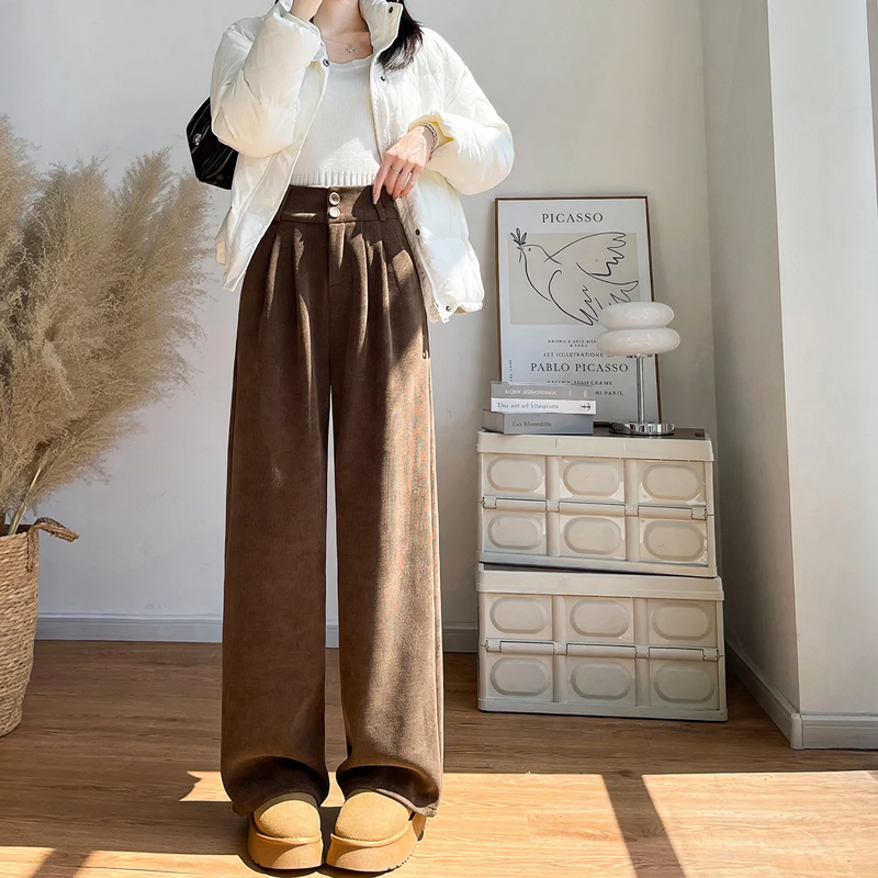 Damen-Cordhose, weit geschnitten, gerade Passform