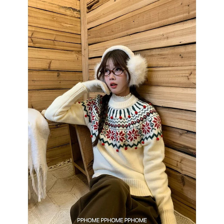 Gefütterter Strickpullover in Weihnachtsrot