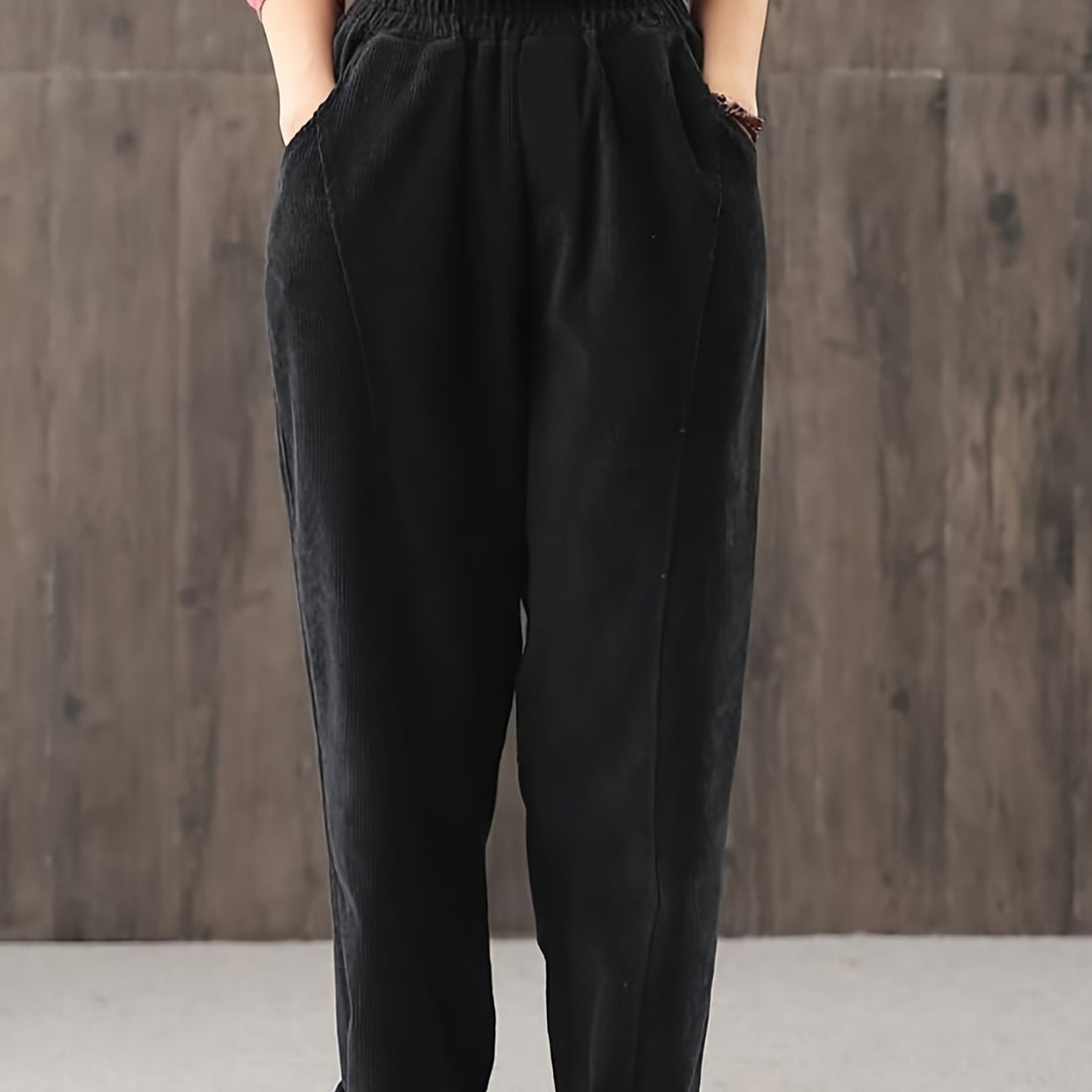 Damen-Cordhose, hoch geschnitten, lockere Passform