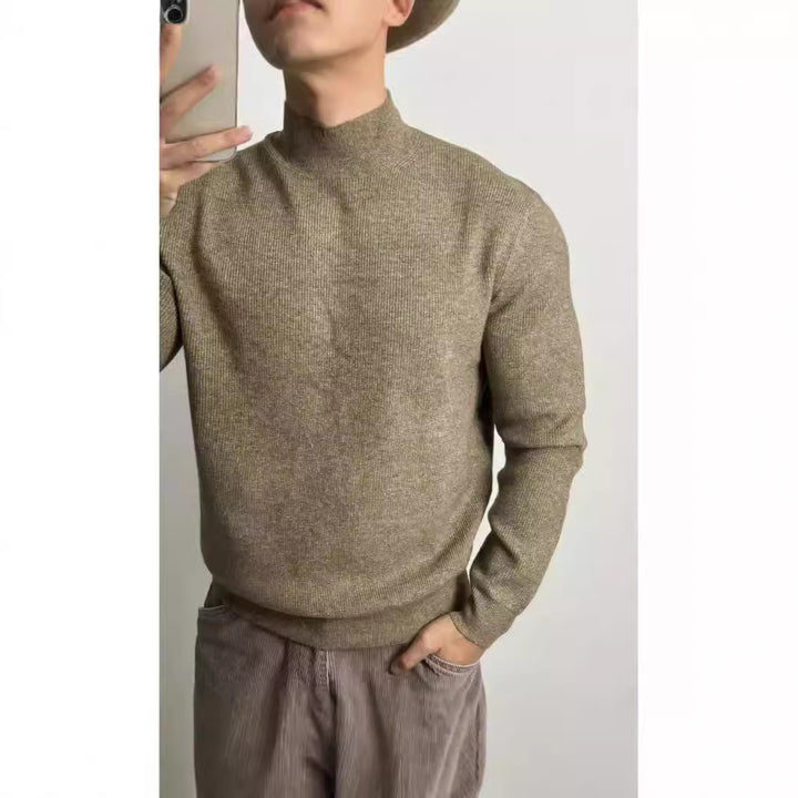 Herren-Strickpullover, Stehkragen, körperbetont