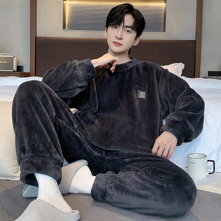 Herren-Pyjama-Set, Korallenfleece, warm und atmungsaktiv