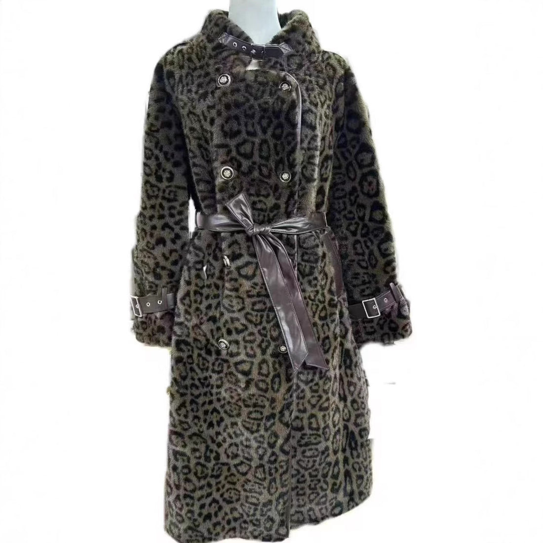 Langer Damen-Lammfellmantel mit Gürtel