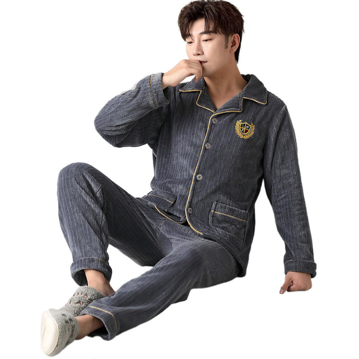 Warmer Herren-Hausanzug, Flanell, College-Stil, gefüttert