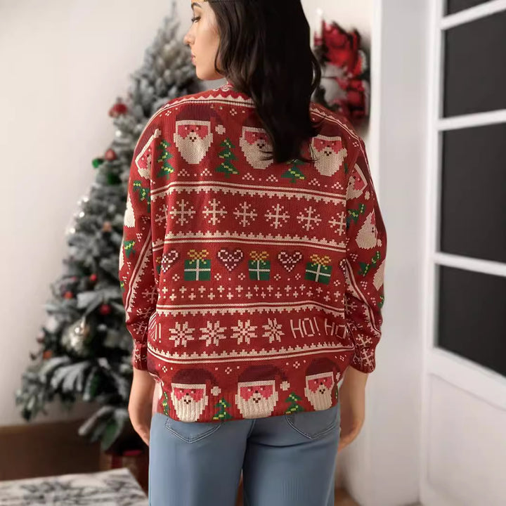 Lockerer Damen-Pullover mit Weihnachtsmann-Print