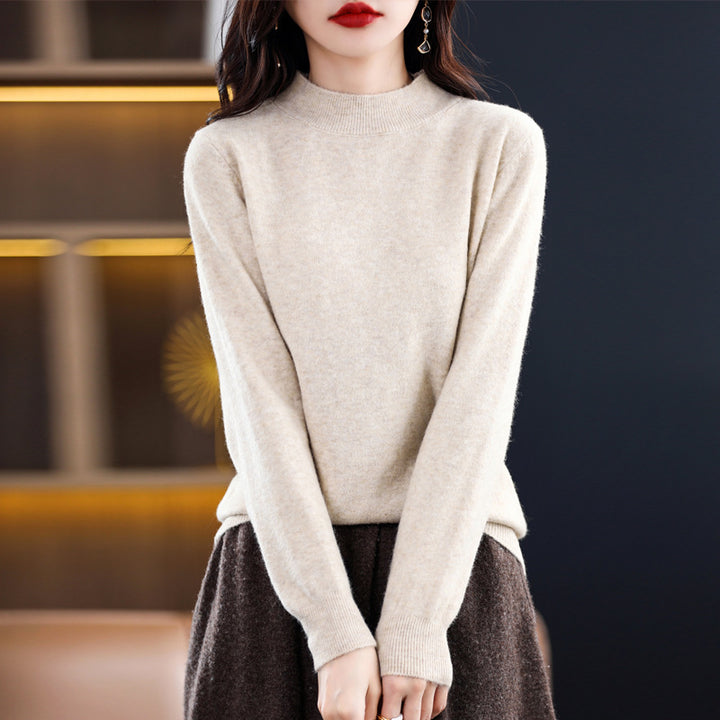 Damen-Kaschmirpullover, halbhoher Kragen, schmal geschnitten