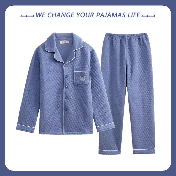 Gefütterter Herren-Pyjama, 100% Baumwolle, extra warm