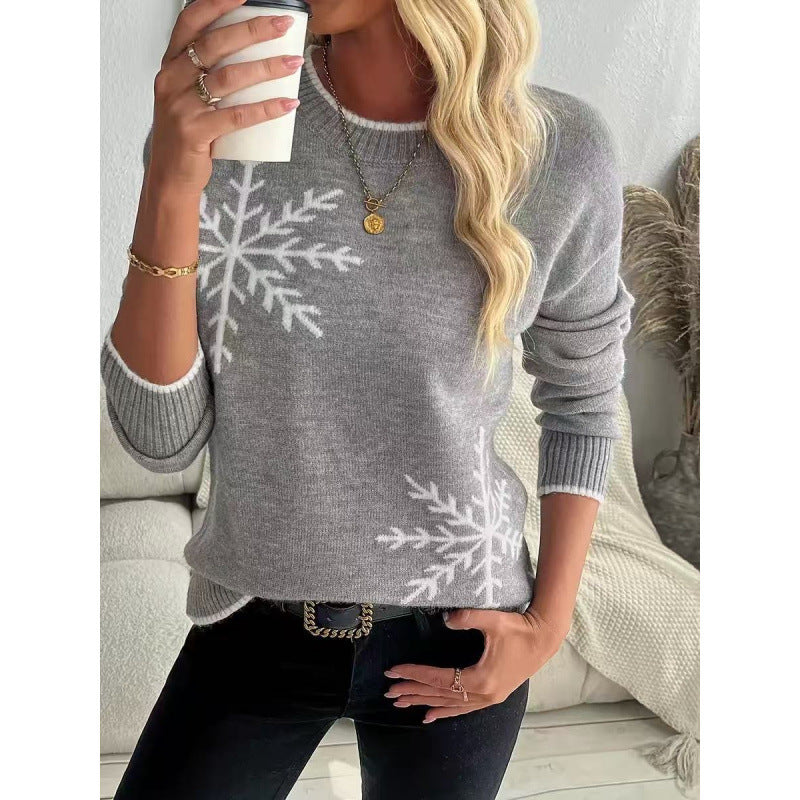 Damen-Strickpullover mit Schneeflocken-Jacquard
