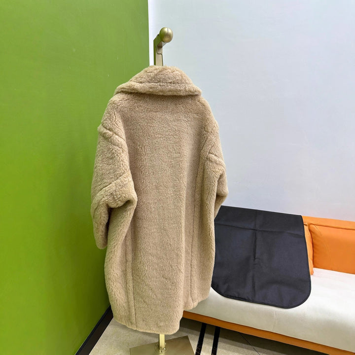 Damen-Teddy-Mantel aus Alpakawolle, mittellang