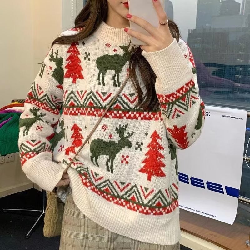 Damen-Weihnachtspullover mit Rentier-Motiv