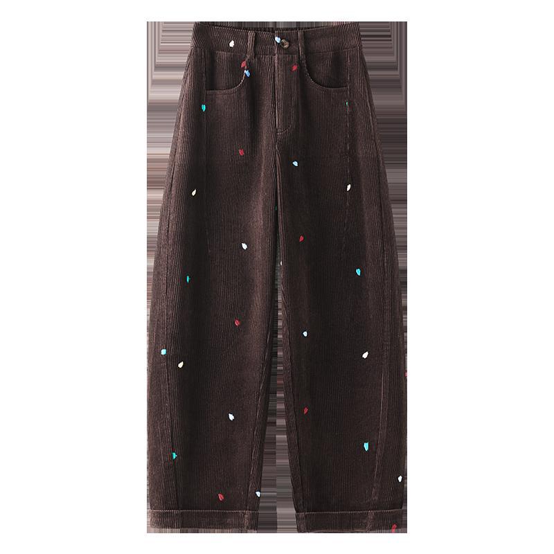 Damen-Cordhose, hoch geschnitten, bestickt