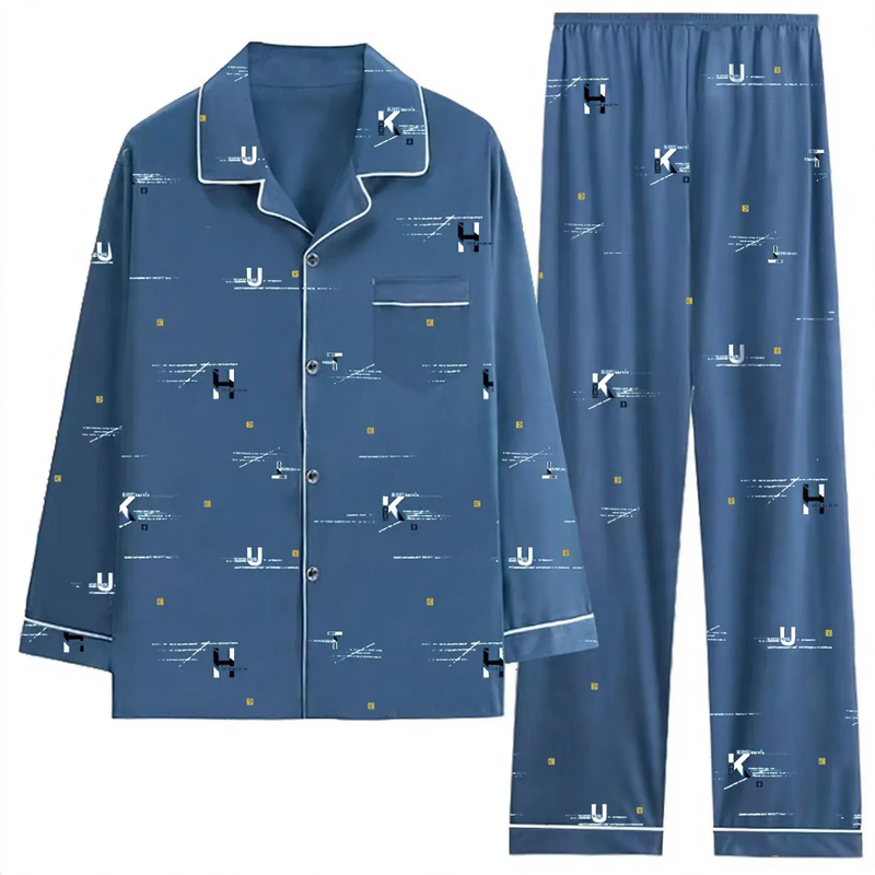 Herren-Pyjama-Set aus Baumwolle, langärmelig, bequem
