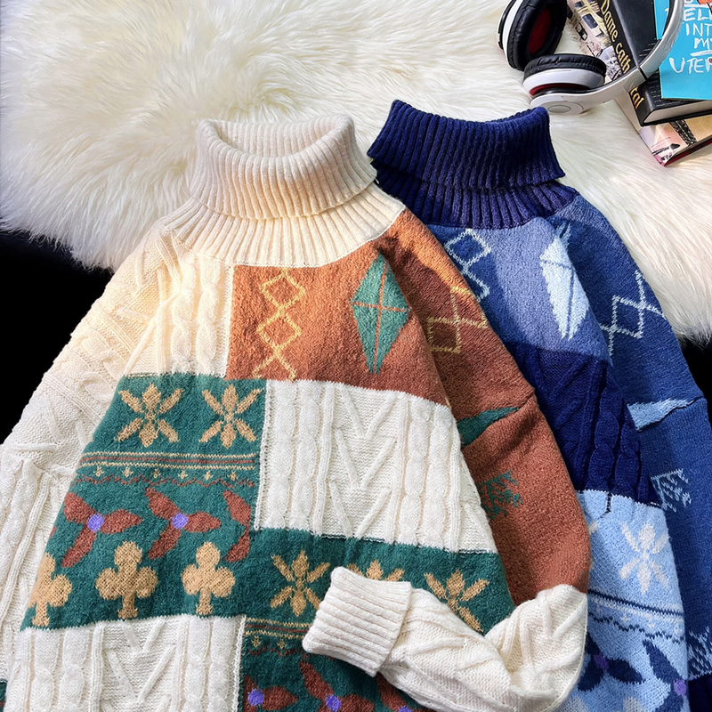 Gefütterter Rollkragenpullover im Retro-Stil