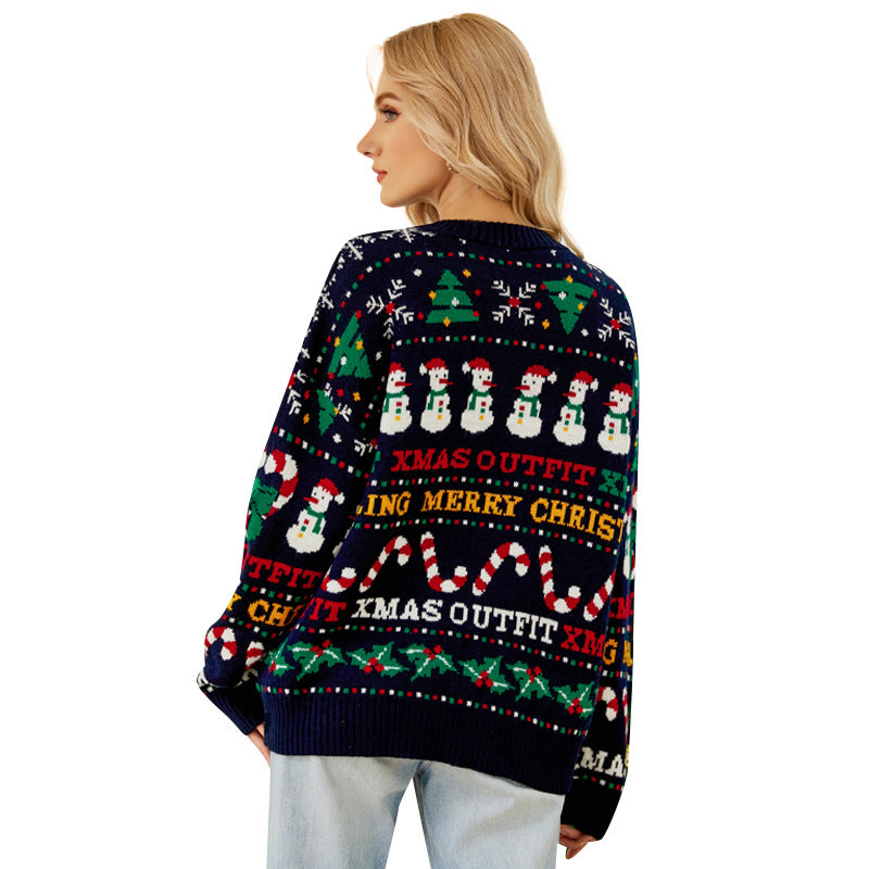 Damen-Weihnachtspullover, Rundhalsausschnitt, Pailletten-Design