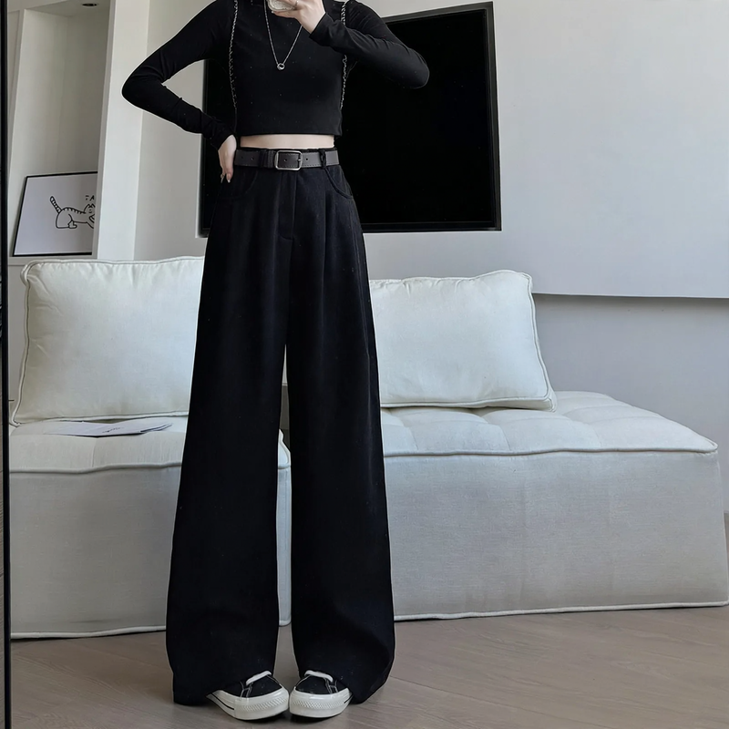 Damen-Cordhose, weit geschnitten, hoch tailliert