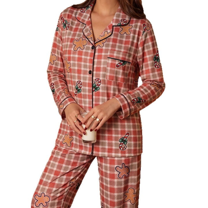 Damen-Pyjama-Set mit Karomuster und Reverskragen