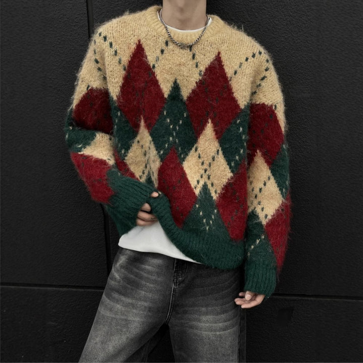 Herren-Strickpullover mit Rautenmuster